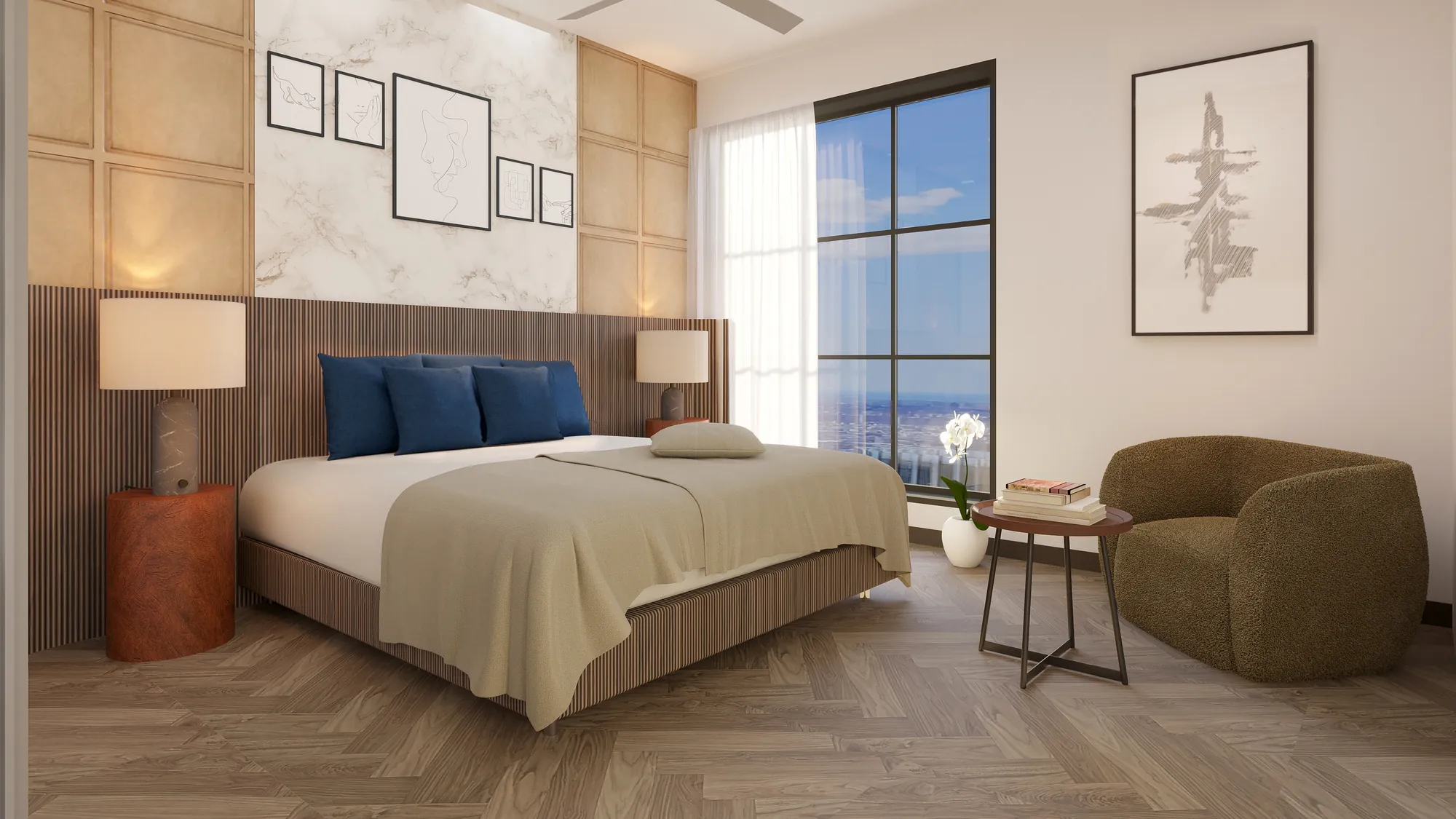 Rendering of a Nittany Residence Club bedroom