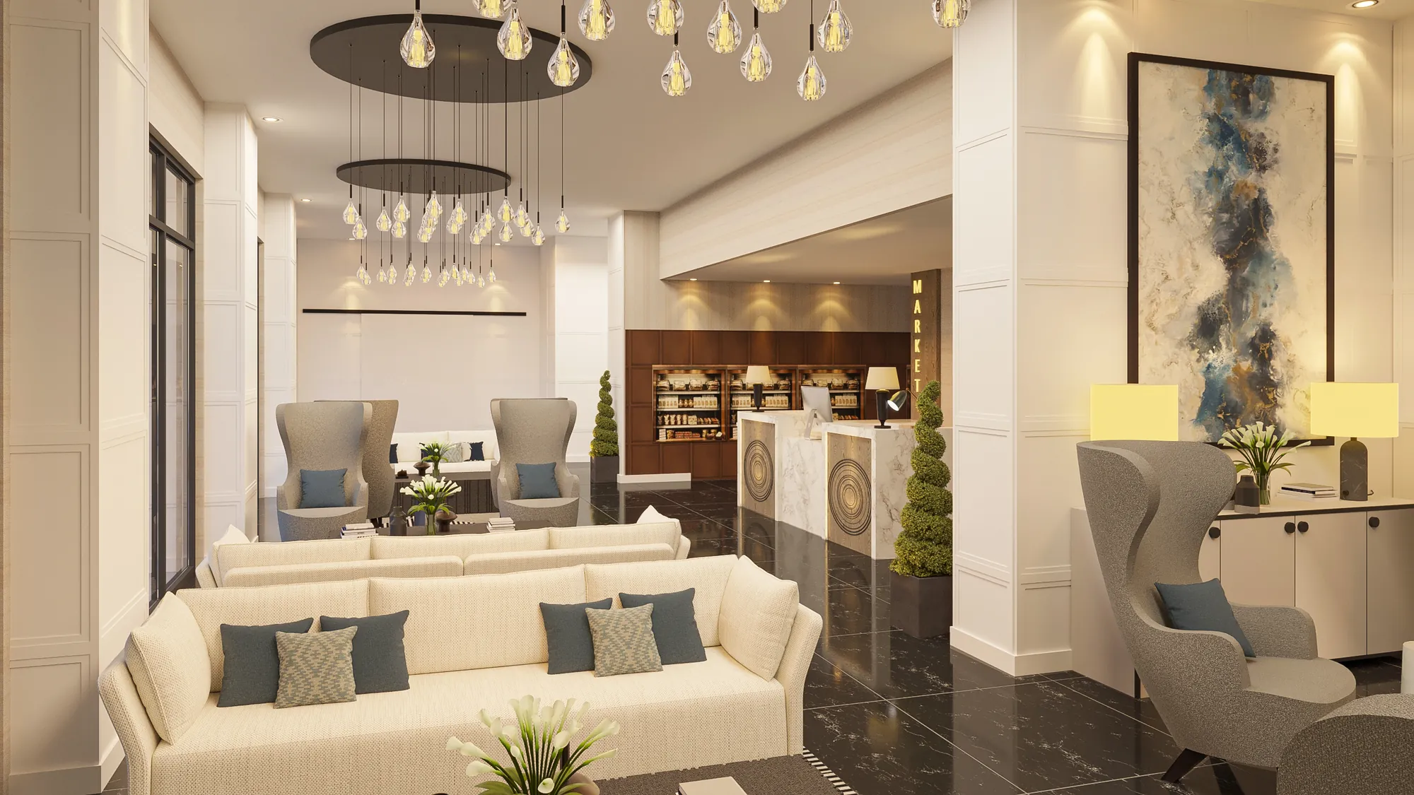 Rendering of the hotel lobby